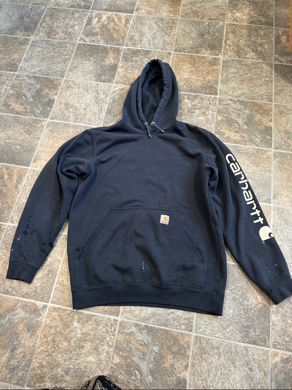 Carhartt Navy Logo Sleeve Hooded Sweatshirt with Pocket